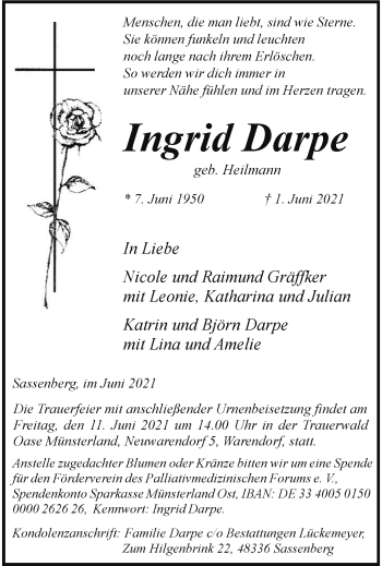 Anzeige von Ingrid Darpe 