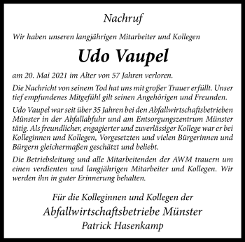 Anzeige von Udo Vaupel 
