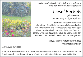Anzeige von Liesel Reckels 
