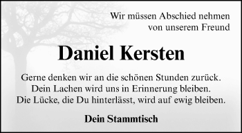 Anzeige von Daniel Kersten 