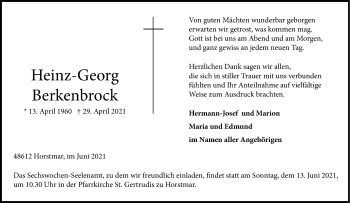 Anzeige von Heinz-Georg Berkenbrock 