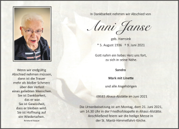 Anzeige von Anni Janse 