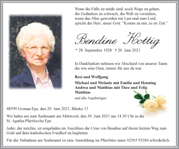 Anzeige von Bendine Kottig 