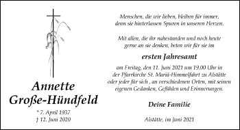 Anzeige von Annette Große-Hündfeld 