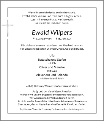 Anzeige von Ewald Wilpers 
