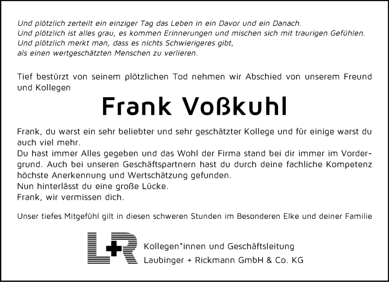  Traueranzeige für Frank Voßkuhl vom 10.06.2021 aus 