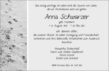 Anzeige von Anna Schwarzer 