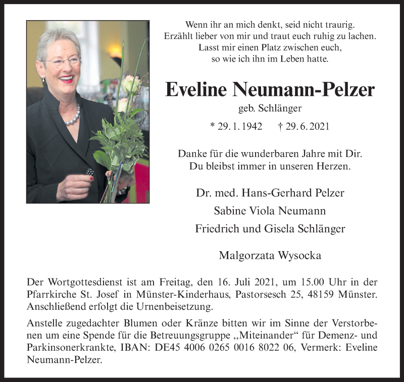  Traueranzeige für Eveline Neumann-Pelzer vom 10.07.2021 aus 
