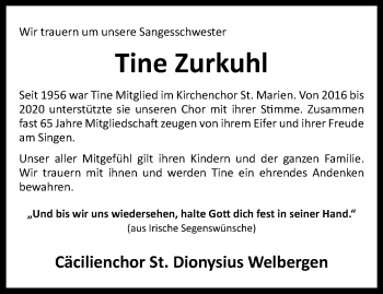 Anzeige von Tine Zurkuhl 