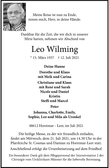 Anzeige von Leo Wilming 