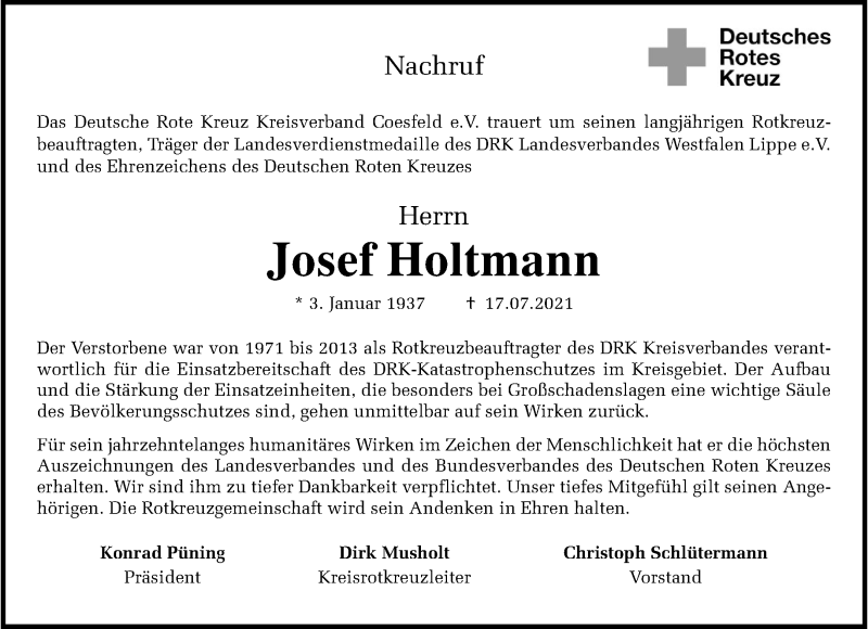  Traueranzeige für Josef Holtmann vom 24.07.2021 aus 