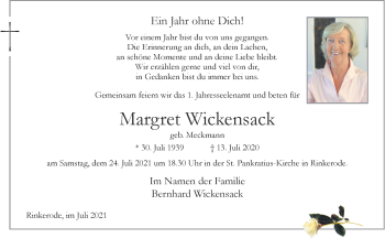 Anzeige von Margret Wickensack 