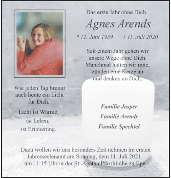 Anzeige von Agnes Arends 