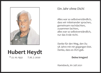 Anzeige von Hubert Heydt 