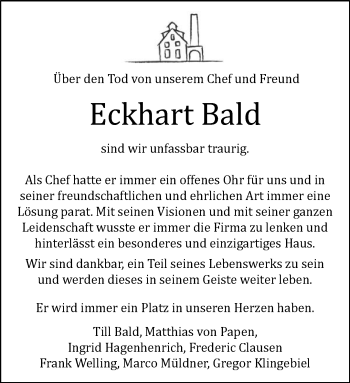 Anzeige von Eckhart Bald 