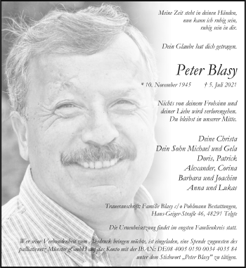 Anzeige von Peter Blasy 