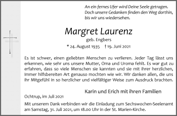 Anzeige von Margret Laurenz 