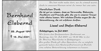 Anzeige von Bernhard Elsbernd 