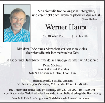 Anzeige von Werner Haupt 