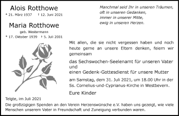 Anzeige von Maria Rotthowe 