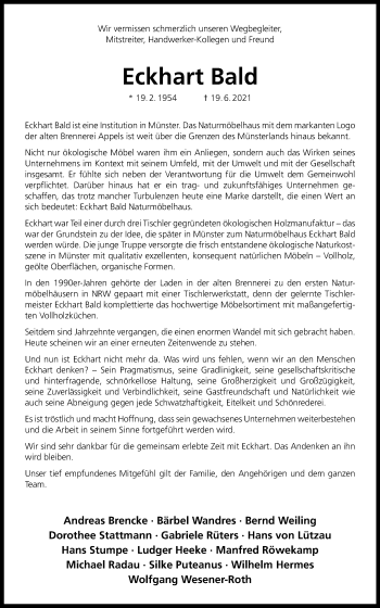 Anzeige von Eckhart Bald 
