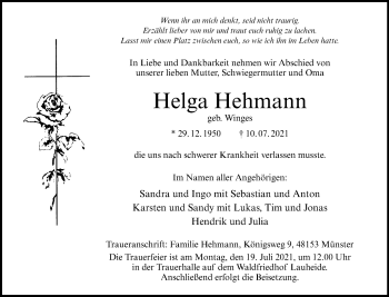 Anzeige von Helga Hehmann 