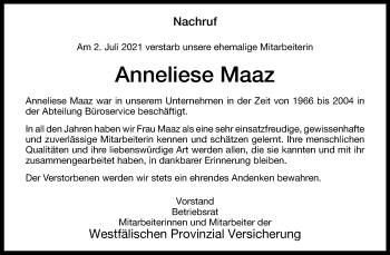 Anzeige von Anneliese Maaz 