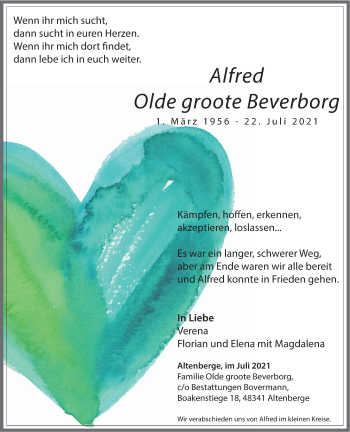 Anzeige von Alfred Olde groote Beverborg 
