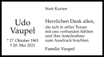 Anzeige von Udo Vaupel 