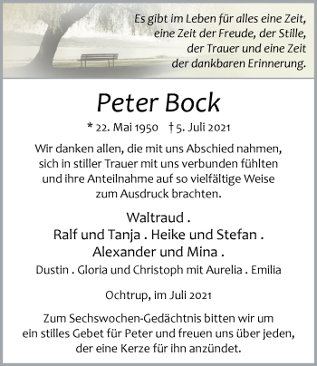 Anzeige von Peter Bock 