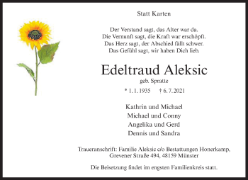 Anzeige von Edeltraud Aleksic 