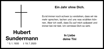 Anzeige von Hubert Sundermann 