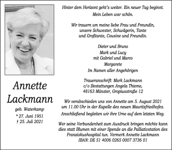Anzeige von Annette Lackmann 