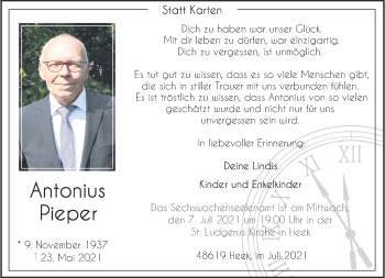 Anzeige von Antonius Pieper 