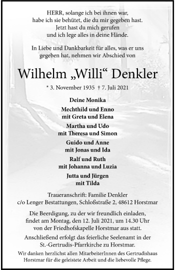 Anzeige von Wilhelm Denkler 
