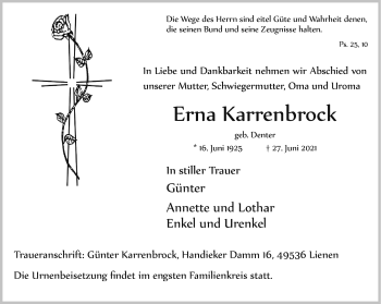 Anzeige von Erna Karrenbrock 