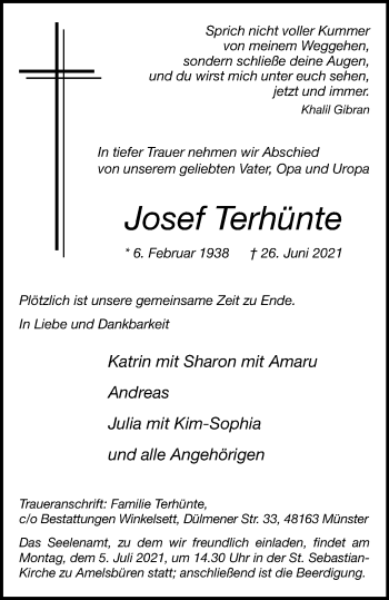 Anzeige von Josef Terhünte 