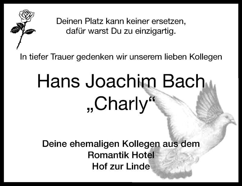  Traueranzeige für Hans Joachim Bach vom 24.07.2021 aus 