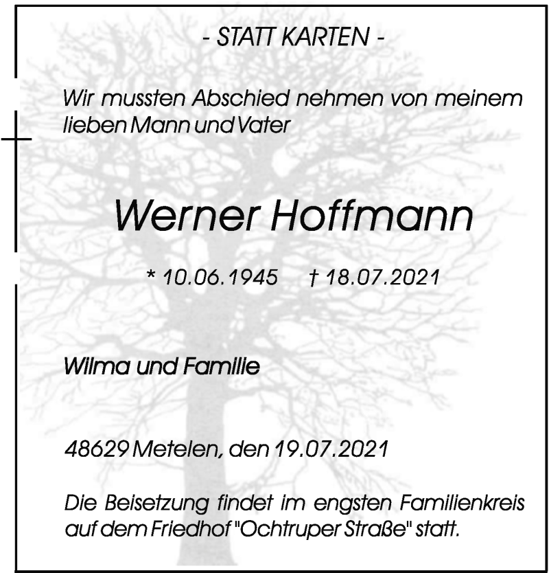  Traueranzeige für Werner Hoffmann vom 22.07.2021 aus 