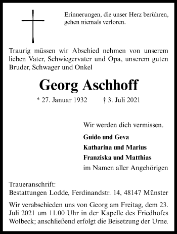 Anzeige von Georg Aschhoff 