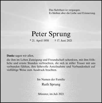Anzeige von Peter Sprung 