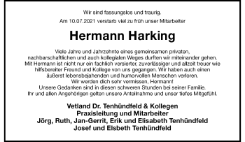 Anzeige von Hermann Harking 