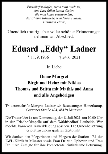 Anzeige von Eduard Ladner 