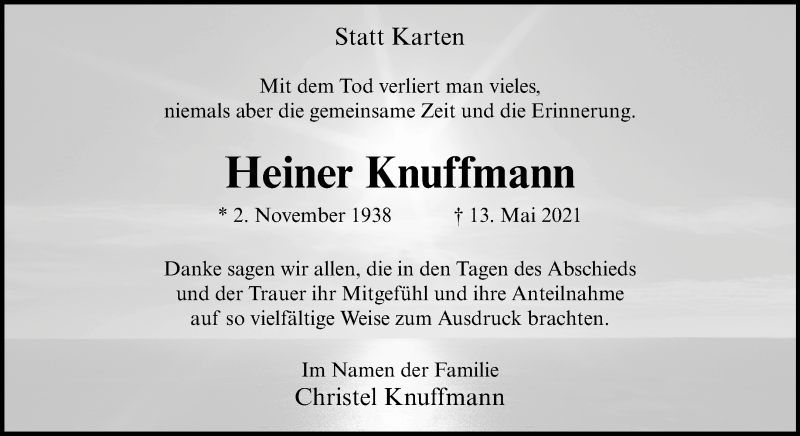  Traueranzeige für Heiner Knuffmann vom 17.07.2021 aus 