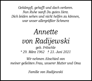 Anzeige von Annette von Radijewski 
