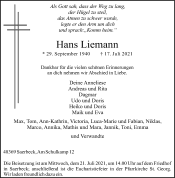 Anzeige von Hans Liemann 