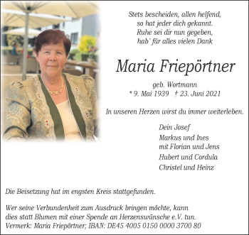 Anzeige von Maria Friepörtner 