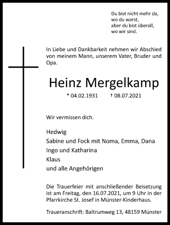 Anzeige von Heinz Mergelkamp 