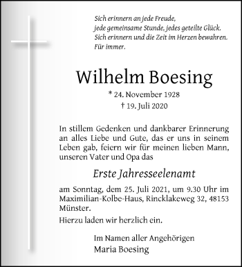 Anzeige von Wilhelm Boesing 