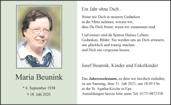 Anzeige von Maria Beunink 